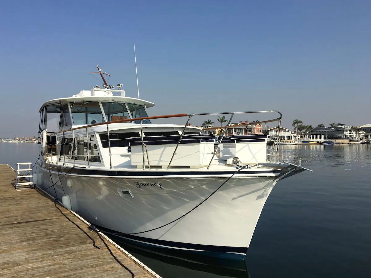 The Journey, a restored luxury yacht, docked in Huntington Harbour